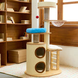 Modern Scandinavian Round Cat Tree, 5-Tier with Velvet Fabric, Particleboard Base, Paper Rope & Paper Tube – Perfect for the Living Room