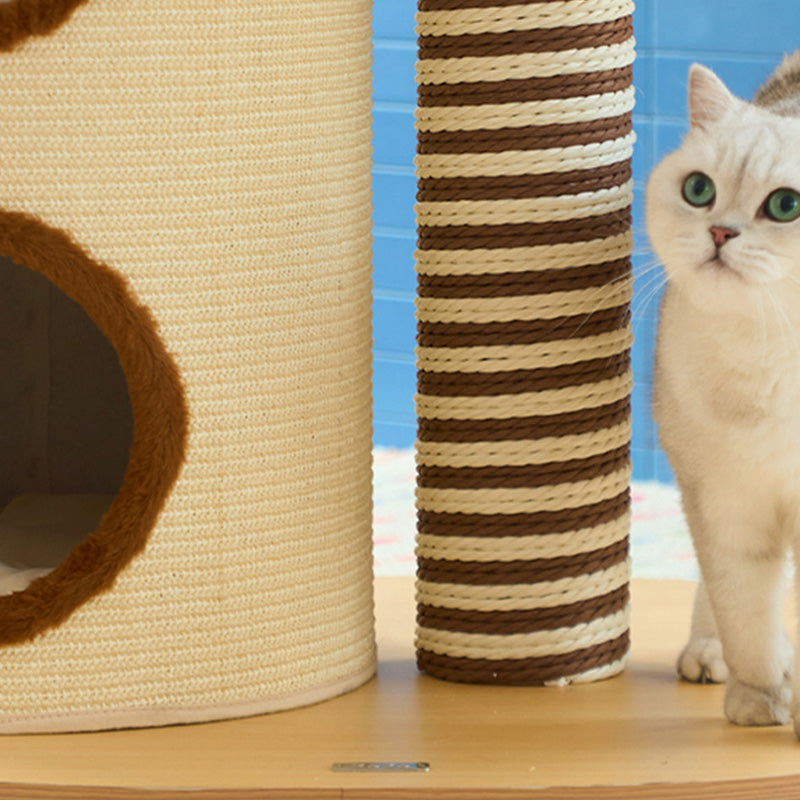 Modern Scandinavian Round Cat Tree, 5-Tier with Velvet Fabric, Particleboard Base, Paper Rope & Paper Tube – Perfect for the Living Room