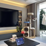 Modern Scandinavian Round Cat Tree, 5-Tier with Velvet Fabric, Particleboard Base, Paper Rope & Paper Tube – Perfect for the Living Room