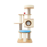 Modern Scandinavian Round Cat Tree, 5-Tier with Velvet Fabric, Particleboard Base, Paper Rope & Paper Tube – Perfect for the Living Room