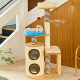 Modern Scandinavian Round Cat Tree, 5-Tier with Velvet Fabric, Particleboard Base, Paper Rope & Paper Tube – Perfect for the Living Room