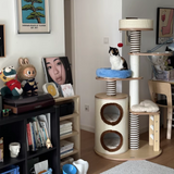 Modern Scandinavian Round Cat Tree, 5-Tier with Velvet Fabric, Particleboard Base, Paper Rope & Paper Tube – Perfect for the Living Room