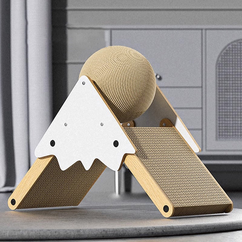 Contemporary Triangular MDF Cat Tree with Corrugated Paper and Sisal – Snow Mountain Design for Bedroom