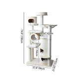 Contemporary Scandinavian 7-Tier Cat Tree with Round Solid Wood Panels, Multi-Layer Construction, Paper Rope Tubes and Corduroy Covers – Stylish Living Room Cat Furniture