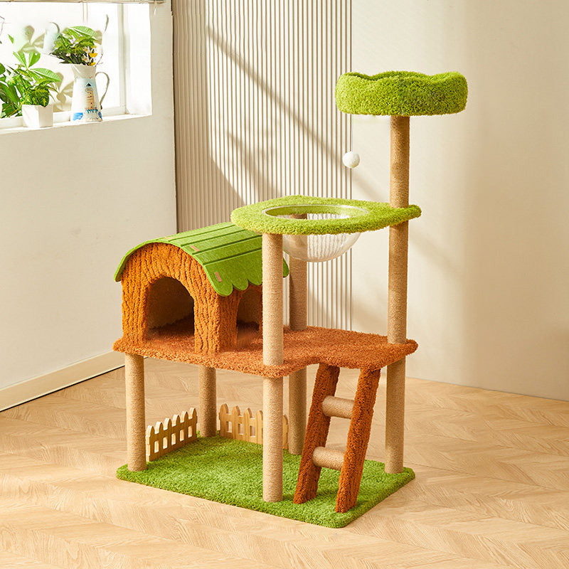 Modern Rectangular MDF Cat Tree with Velvet-Felt Finish and Sisal Scratching Posts — 2/3/4-Tier Tree House for Living Room