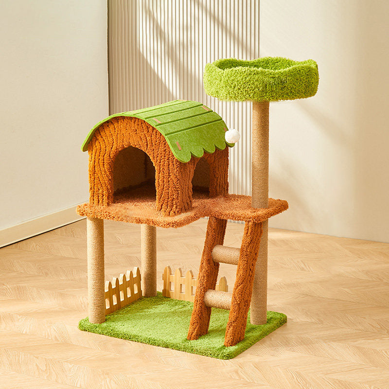 Modern Rectangular MDF Cat Tree with Velvet-Felt Finish and Sisal Scratching Posts — 2/3/4-Tier Tree House for Living Room