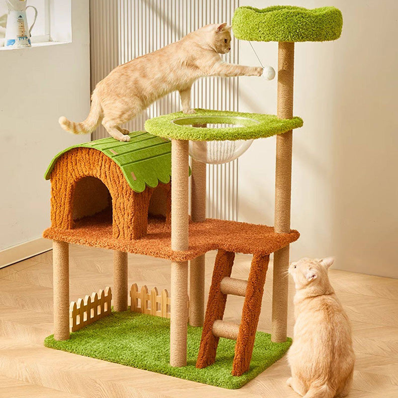 Modern Rectangular MDF Cat Tree with Velvet-Felt Finish and Sisal Scratching Posts — 2/3/4-Tier Tree House for Living Room