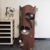 Modern Round MDF Felt Tree Stump Cat Tree, 2/3-Tier for Living Room