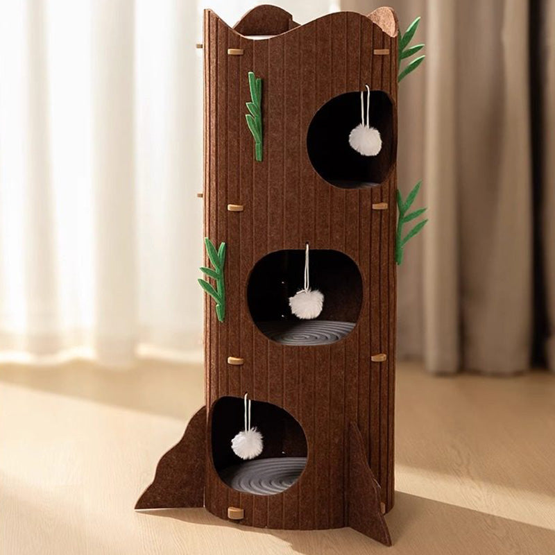 Modern Round MDF Felt Tree Stump Cat Tree, 2/3-Tier for Living Room