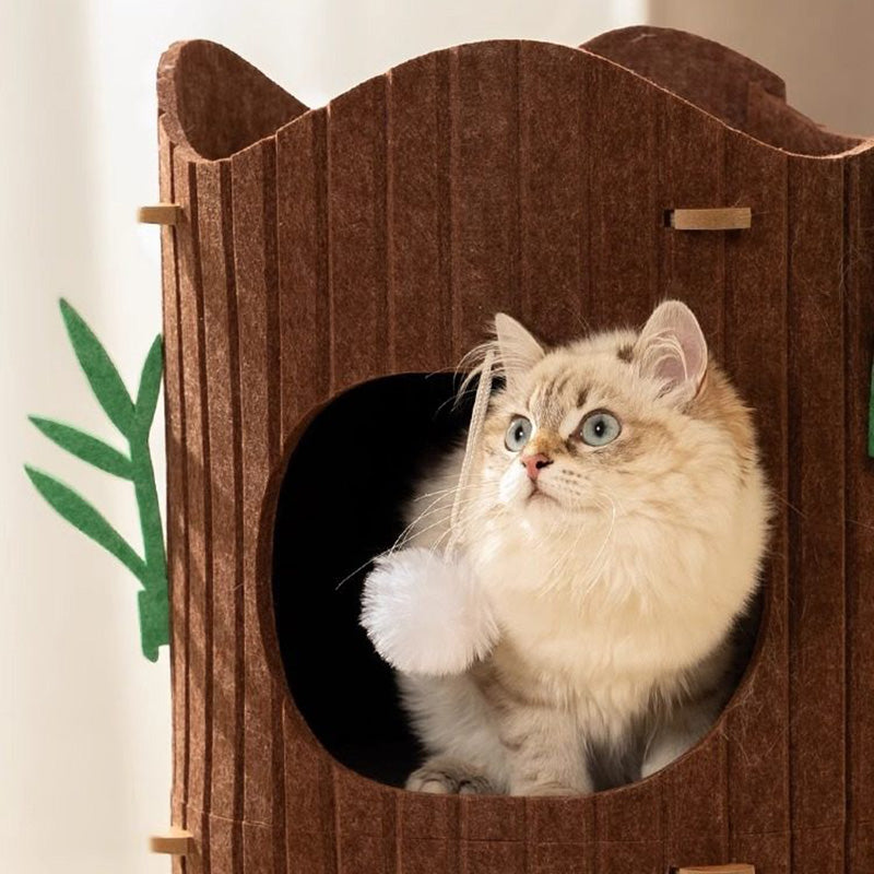 Modern Round MDF Felt Tree Stump Cat Tree, 2/3-Tier for Living Room