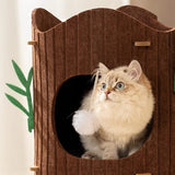 Modern Round MDF Felt Tree Stump Cat Tree, 2/3-Tier for Living Room