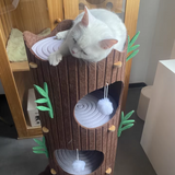 Modern Round MDF Felt Tree Stump Cat Tree, 2/3-Tier for Living Room