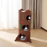 Modern Round MDF Felt Tree Stump Cat Tree, 2/3-Tier for Living Room