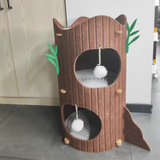Modern Round MDF Felt Tree Stump Cat Tree, 2/3-Tier for Living Room