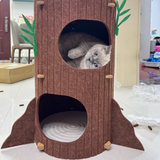 Modern Round MDF Felt Tree Stump Cat Tree, 2/3-Tier for Living Room