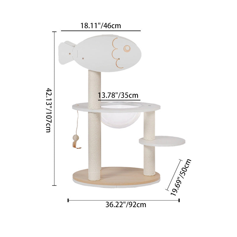 Modern Scandinavian Round Cat Tree – 3-Tier Solid Wood Panel Construction with Rope, PVC & Acrylic Accents for Living Room