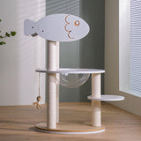 Modern Scandinavian Round Cat Tree – 3-Tier Solid Wood Panel Construction with Rope, PVC & Acrylic Accents for Living Room