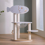 Modern Scandinavian Round Cat Tree – 3-Tier Solid Wood Panel Construction with Rope, PVC & Acrylic Accents for Living Room