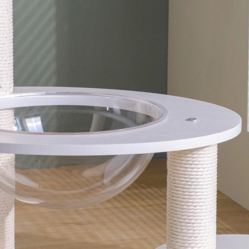 Modern Scandinavian Round Cat Tree – 3-Tier Solid Wood Panel Construction with Rope, PVC & Acrylic Accents for Living Room