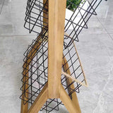 Modern Minimalist Rectangular Solid Wood Display Rack with Iron Rope Accents and 3 Baskets for Living Room