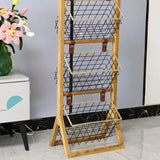 Modern Minimalist Rectangular Solid Wood Display Rack with Iron Rope Accents and 3 Baskets for Living Room
