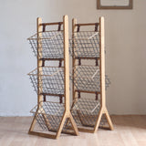 Modern Minimalist Rectangular Solid Wood Display Rack with Iron Rope Accents and 3 Baskets for Living Room
