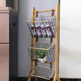 Modern Minimalist Rectangular Solid Wood Display Rack with Iron Rope Accents and 3 Baskets for Living Room