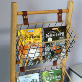 Modern Minimalist Rectangular Solid Wood Display Rack with Iron Rope Accents and 3 Baskets for Living Room