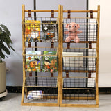 Modern Minimalist Rectangular Solid Wood Display Rack with Iron Rope Accents and 3 Baskets for Living Room
