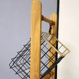 Modern Minimalist Rectangular Solid Wood Display Rack with Iron Rope Accents and 3 Baskets for Living Room