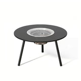 Modern Minimalist Round Outdoor Dining Table with Iron Frame, Wooden Top and Stainless Steel Accents, 3-Leg Foldable for Garden
