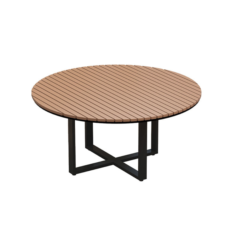 Modern Minimalist Round Outdoor Dining Table - Iron and Composite Wood, 4-Leg Garden Table