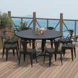 Modern Minimalist Round Outdoor Dining Table - Iron and Composite Wood, 4-Leg Garden Table