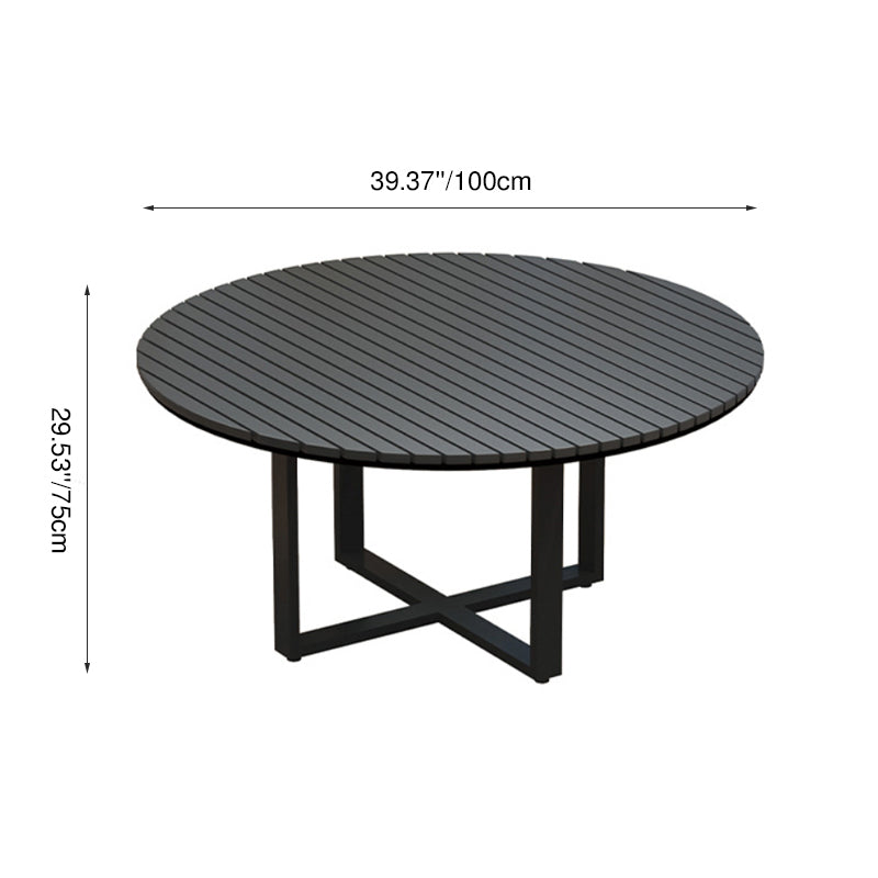 Modern Minimalist Round Outdoor Dining Table - Iron and Composite Wood, 4-Leg Garden Table