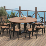 Modern Minimalist Round Outdoor Dining Table - Iron and Composite Wood, 4-Leg Garden Table