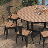 Modern Minimalist Round Outdoor Dining Table - Iron and Composite Wood, 4-Leg Garden Table