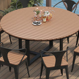 Modern Minimalist Round Outdoor Dining Table - Iron and Composite Wood, 4-Leg Garden Table