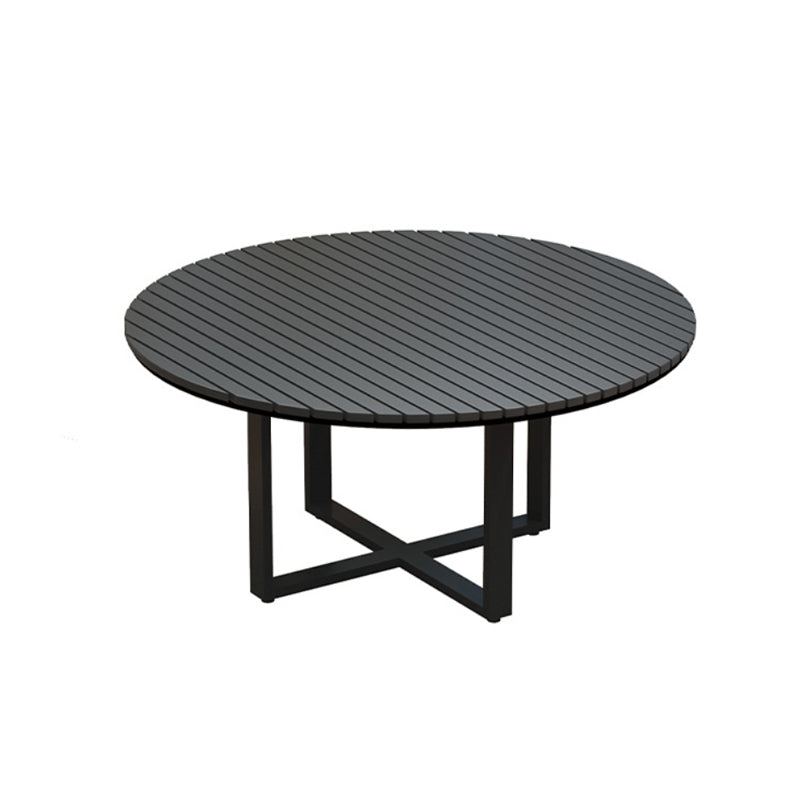 Modern Minimalist Round Outdoor Dining Table - Iron and Composite Wood, 4-Leg Garden Table