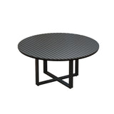 Modern Minimalist Round Outdoor Dining Table - Iron and Composite Wood, 4-Leg Garden Table