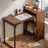 Sleek Modern Minimalist Rectangular Bamboo MDF Makeup Vanity with Two Cabinets, Foldable for Bedroom