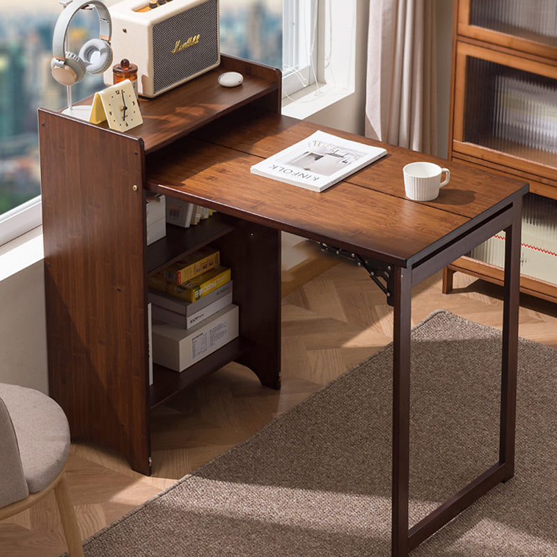 Sleek Modern Minimalist Rectangular Bamboo MDF Makeup Vanity with Two Cabinets, Foldable for Bedroom