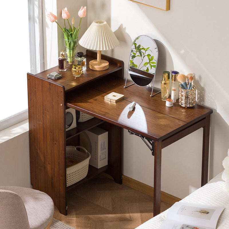 Sleek Modern Minimalist Rectangular Bamboo MDF Makeup Vanity with Two Cabinets, Foldable for Bedroom