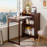 Sleek Modern Minimalist Rectangular Bamboo MDF Makeup Vanity with Two Cabinets, Foldable for Bedroom