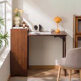 Sleek Modern Minimalist Rectangular Bamboo MDF Makeup Vanity with Two Cabinets, Foldable for Bedroom