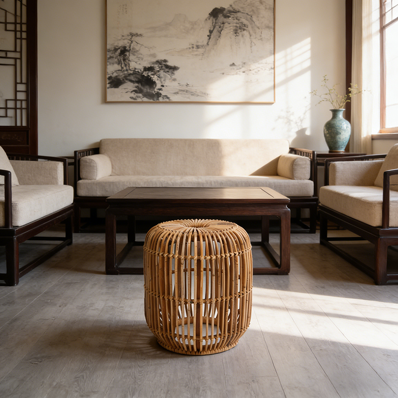 Modern Minimalist Bamboo Rattan Outdoor Side Table – Lightweight, Durable, Eco-Friendly & Breathable for Patio & Garden