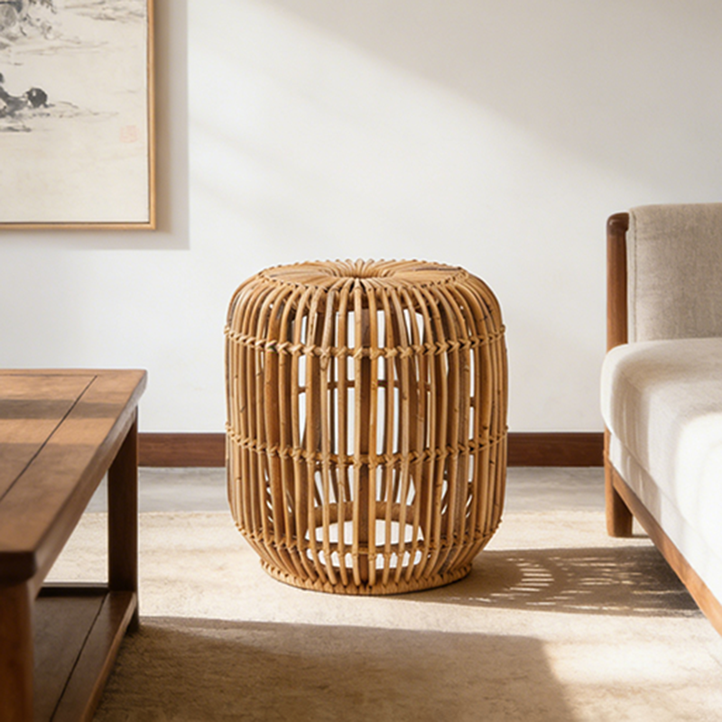 Modern Minimalist Bamboo Rattan Outdoor Side Table – Lightweight, Durable, Eco-Friendly & Breathable for Patio & Garden