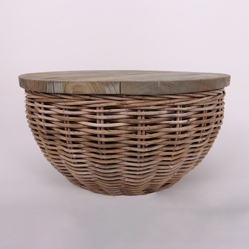 Elegant Vintage Round Rattan Coffee Table - Solid Wood, Hand-Woven, Rustic Charm, Durable Craftsmanship, Timeless Style for Living Room & Veranda
