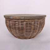Elegant Vintage Round Rattan Coffee Table - Solid Wood, Hand-Woven, Rustic Charm, Durable Craftsmanship, Timeless Style for Living Room & Veranda