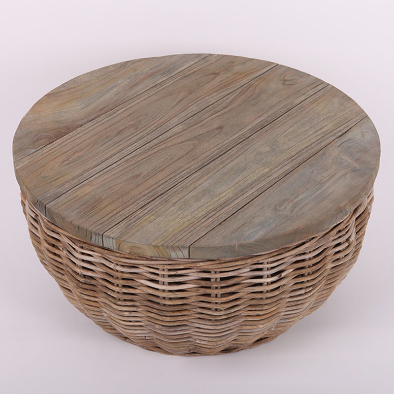 Elegant Vintage Round Rattan Coffee Table - Solid Wood, Hand-Woven, Rustic Charm, Durable Craftsmanship, Timeless Style for Living Room & Veranda