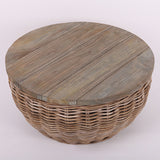 Elegant Vintage Round Rattan Coffee Table - Solid Wood, Hand-Woven, Rustic Charm, Durable Craftsmanship, Timeless Style for Living Room & Veranda